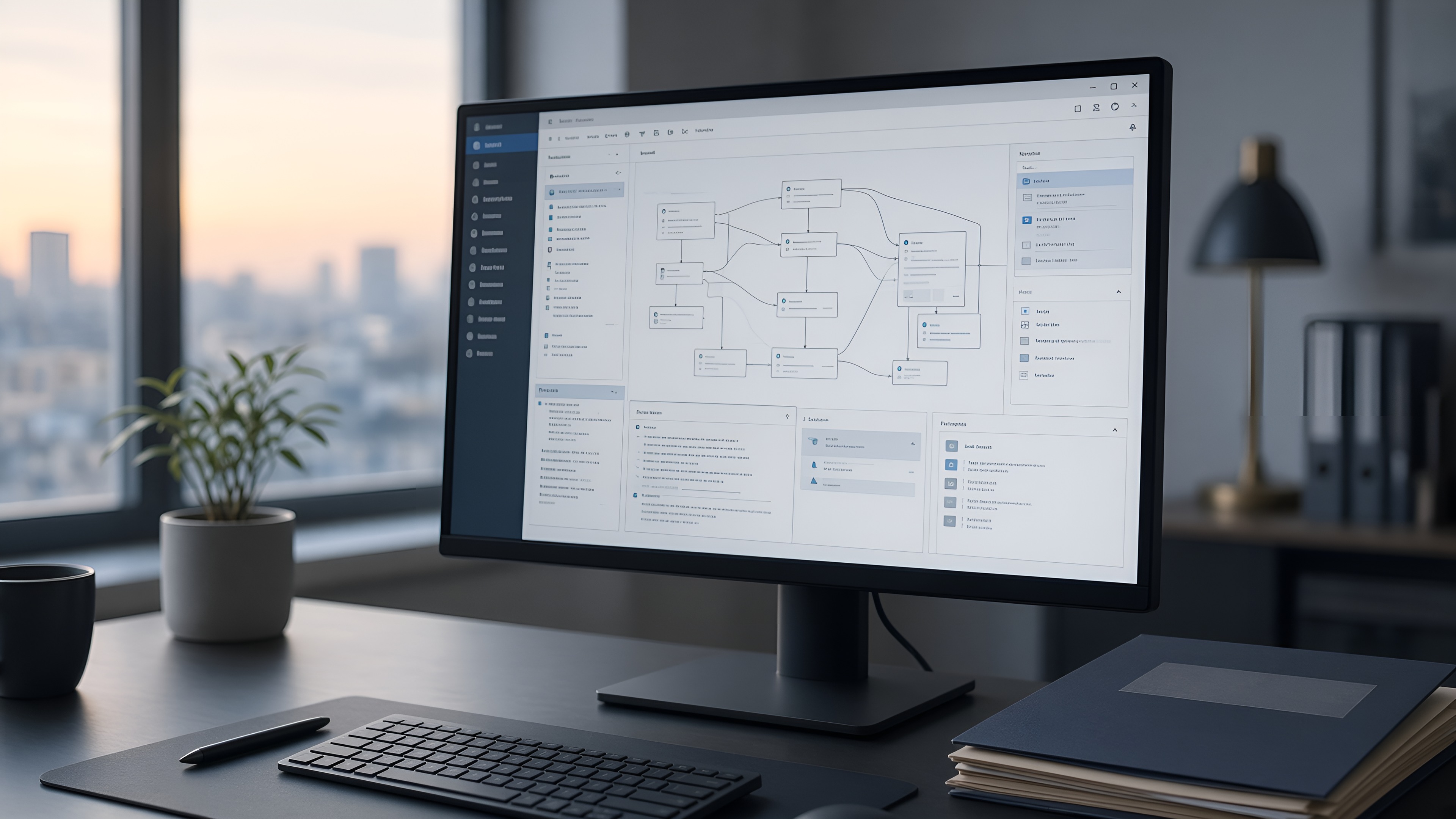 Concept image of a workflow display on a desk; not a HELIX product screenshot