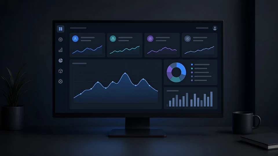 Concept image of an operations dashboard on a dark workstation