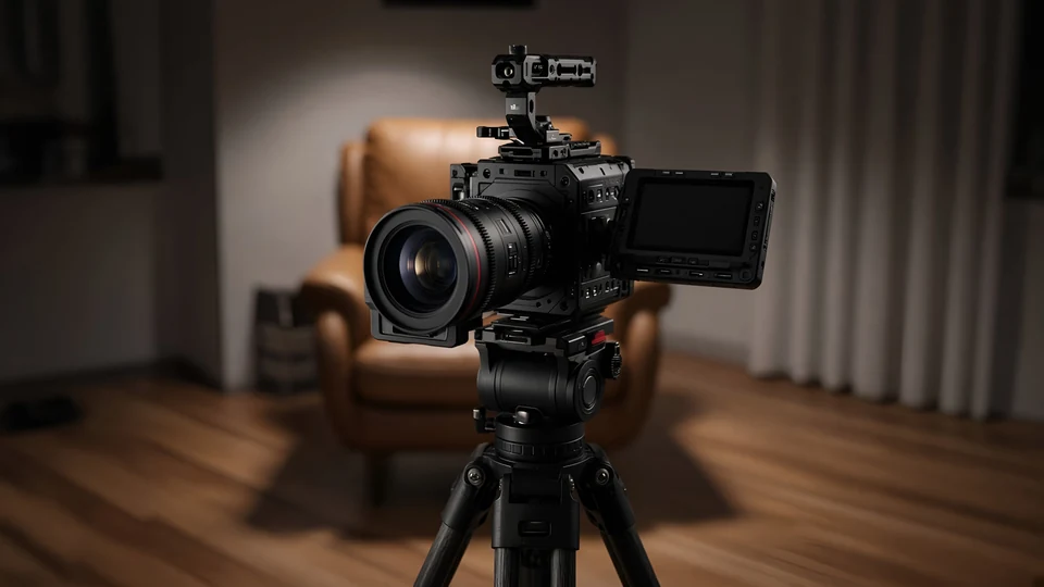 Concept image of a cinema camera prepared for a production