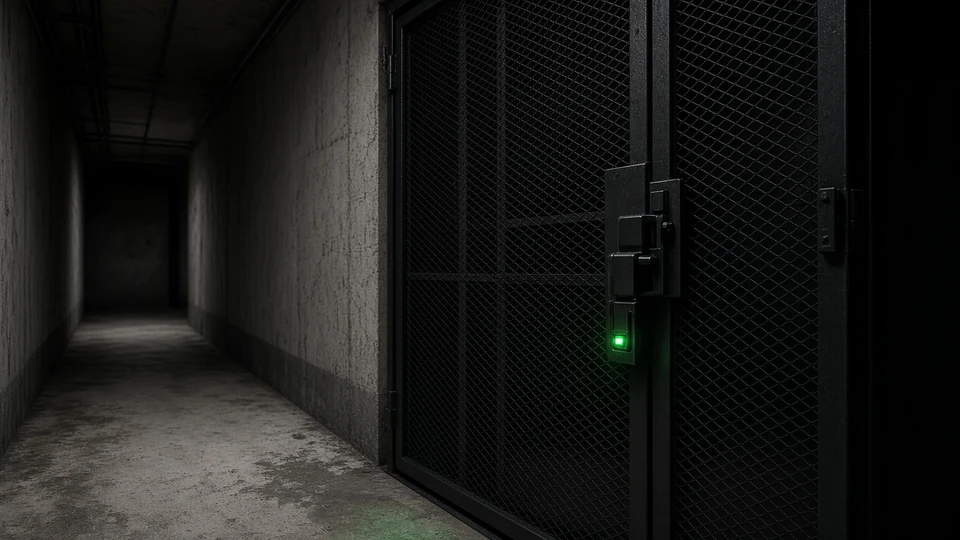 Security gate in a concrete corridor with a green access indicator